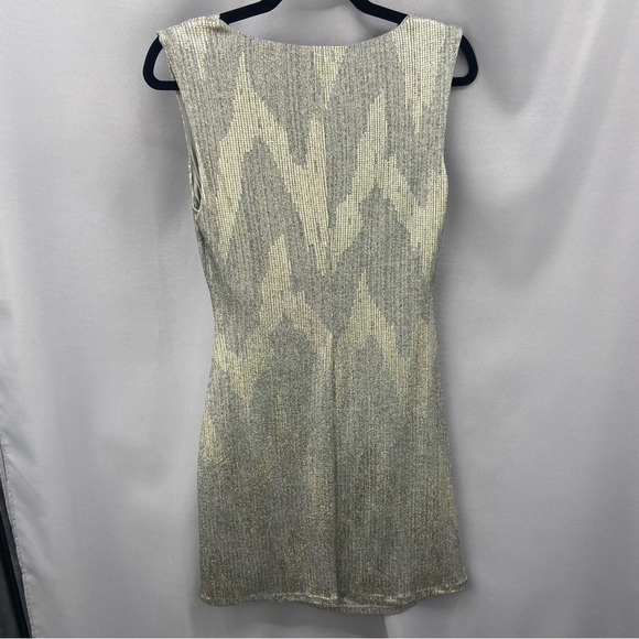 NWT White House Black Market Gray Gold Metallic Drape Neck Shine Dress Size 6 - Picture 9 of 10